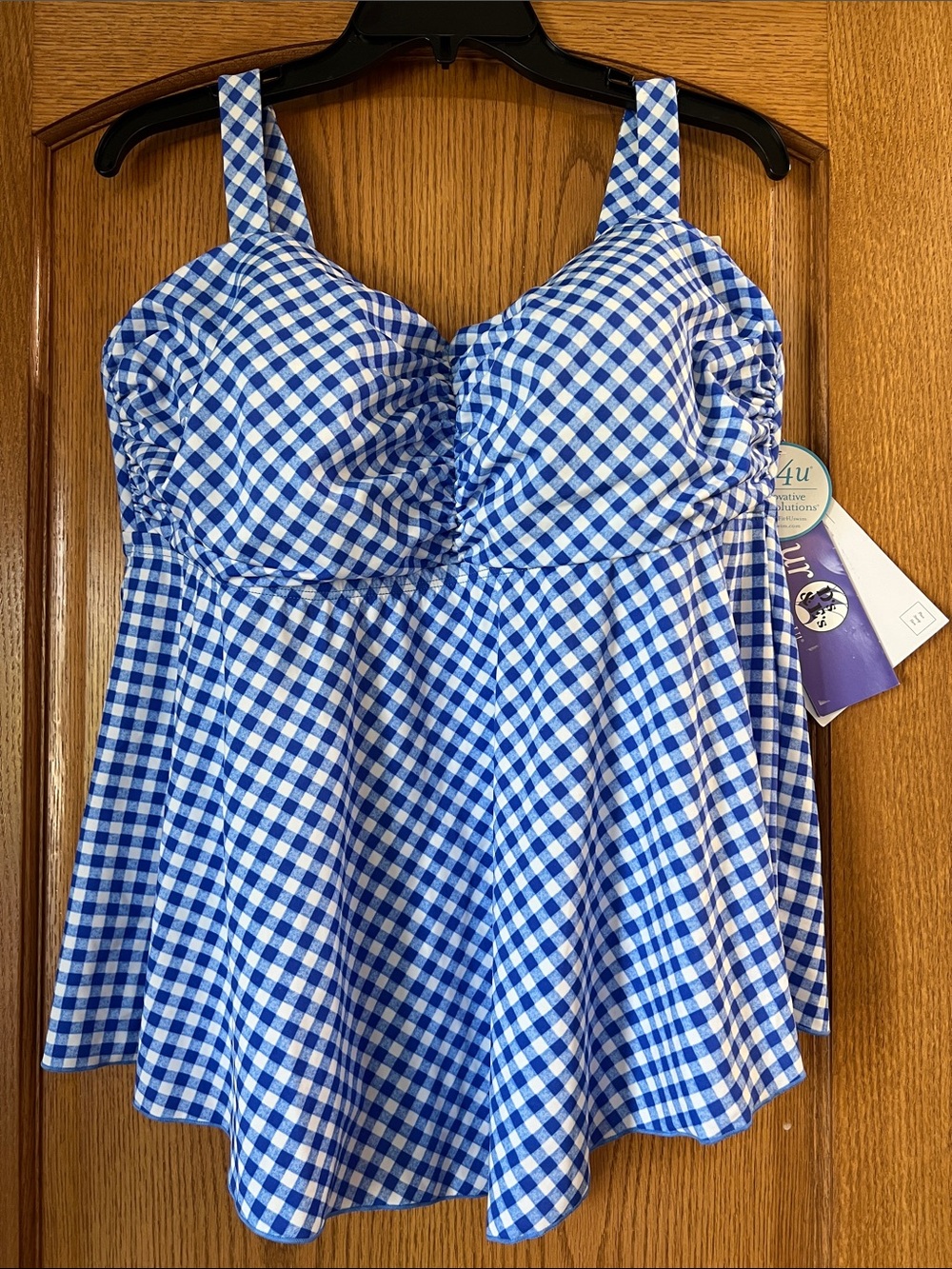 Fit4U by Women Gingham Tankini Top, Full Bust, Size 20W, NWT, Fit 4 U